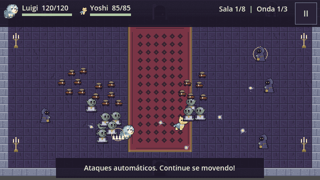 Os dois cachorros enfrentando a primeira onda da sala 1