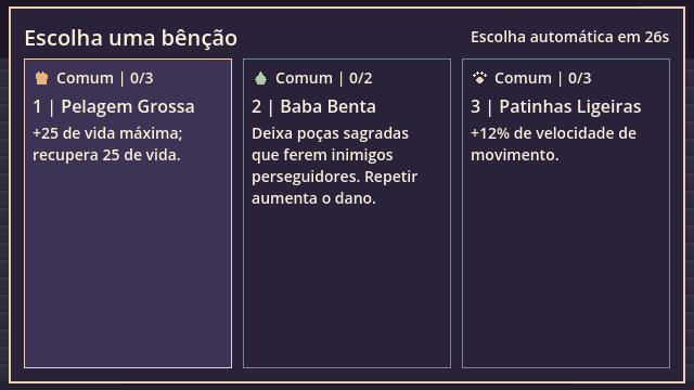 Altar oferecendo a escolha entre três itens